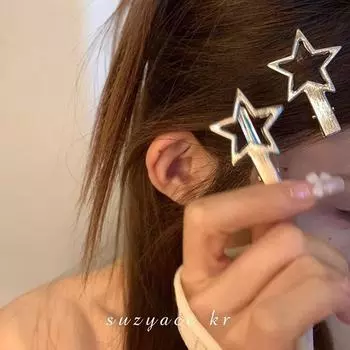 2 шт. полые металлические звездочки-пентаграммы заколки для волос для женщин винтажные панк-сладкие крутые эстетические заколки аксессуары для волос серебряный