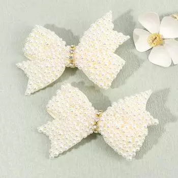 2 шт. Популярные жемчужные заколки-банты для волос в корейском стиле, элегантные и милые заколки-автоматы со стразами для девочек, детские аксессуары для головных уборов
