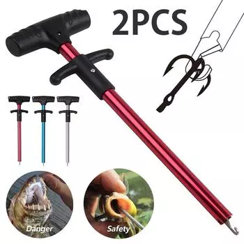 2 шт. портативный алюминиевый инструмент для извлечения рыболовных крючков Т-образный съемник крючков сепаратор для извлечения рыболовных крючков красный