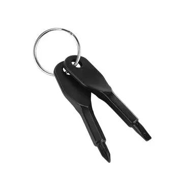 2 шт. портативный набор отверток из нержавеющей стали для использования вне помещений с кольцом для ключей (черный)