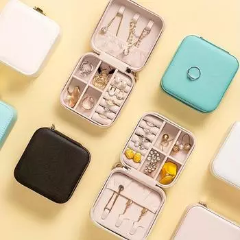 2 шт портативный простой квадратный ящик для хранения ювелирных изделий на молнии, упаковочный чехол, контейнер для ожерелья, сережек, колец, браслета