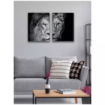 2 шт. постер на холсте с изображением льва, настенное искусство с изображением дикой природы, черно-белый постер, декоративная рамка для дома в скандинавском стиле 21*30cm No Frame