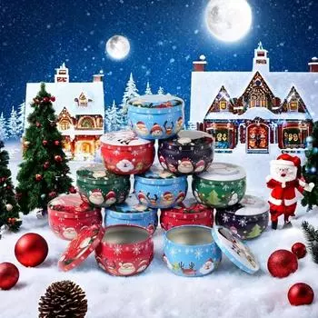 2 шт. Праздничные рождественские банки для свечей, разноцветные, металлические жестяные коробки на 2,2 унции, для изготовления свечей, украшений, праздничных принадлежностей и подарочных банок 2pcs empty Jars разноцветный