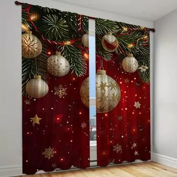 2 шт. Праздничные рождественские колокольчики с цифровой печатью Шторы из полиэстера для гостиной, кухни, спальни, кабинета, столовой, дома 100W130H(CM)40x51in&rod pocket