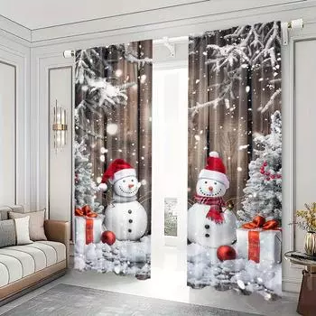 2 шт. Праздничные рождественские шторы с шарами и листьями, цифровая печать штор для гостиной, кухни, спальни, кабинета, столовой W50H60(CM)x2PCS&Hook