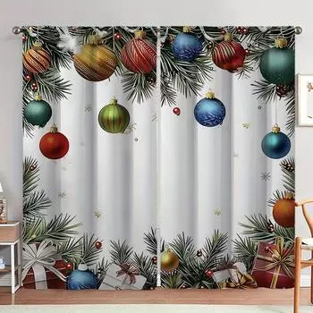 2 шт. Праздничные рождественские занавески в стиле ретро с красочными светящимися снежинками и рисунками Санта-Клауса, пригодные для машинной стирки, для гостиной 100W130H(CM)40x51in&rod pocket