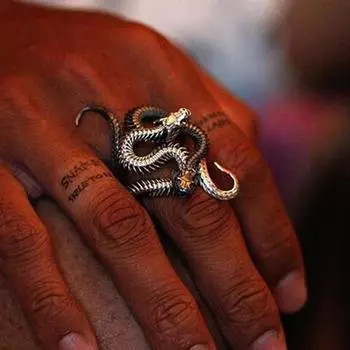 2 шт. преувеличенные панк-обернутые кольца медного бронзового цвета в форме змеи мужские регулируемые кольца для US 8 бронзовый