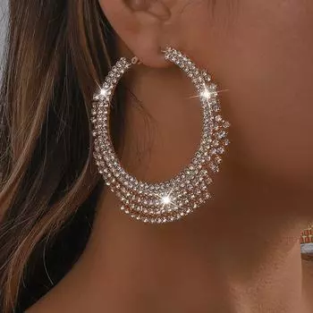 2 шт. преувеличенных и атмосферных женских стразов, кисточек, больших кругов, сережек, повседневных аксессуаров для свиданий