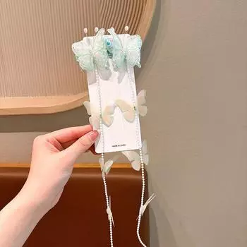 2 шт. Принцесса Девочки Бабочка Заколки для Волос Жемчужная Кисточка Коса Заколки Сладкие Детские Аксессуары для Волос Летний Головной Убор Size fits all