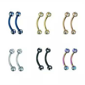2 шт., простая модная дуга из нержавеющей стали, украшенная стразами, украшения для бровей, губ, головки ногтей 1.2x8x3mm