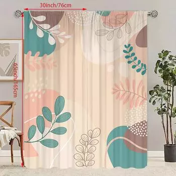 2 шт. - Простая зеленая занавеска с растительным принтом - Материал полиэстер - подходит для спальни, гостиной, кабинета, личного пространства 23Wx59L(60x150cm)