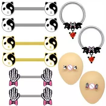 2 шт., простое модное нагрудное кольцо с пандой, повседневное индивидуальное нагрудное кольцо с летучей мышью, нагрудное кольцо, ювелирные изделия для пирсинга ногтей