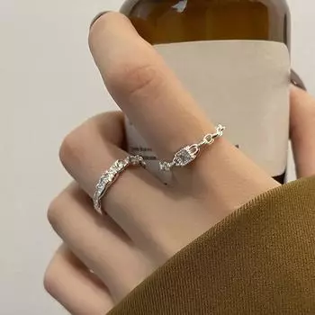 2 шт. простое тонкое квадратное кольцо с цирконием для женщин, свадебные украшения, подарки, блестящий кубический цирконий, геометрическая цепочка, регулируемое кольцо