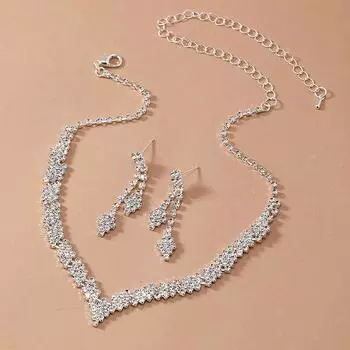 2 шт. Простой геометрический циркон ожерелье серьги комплект для женщин свадебный комплект ювелирных изделий невесты аксессуары подарок