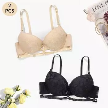 2 шт. простой однотонный кружевной бюстгальтер на косточках с цветочным принтом и перекрестными ремешками, мягкое нижнее белье, 36-42 чашки B, женское нижнее белье 90B разноцветный