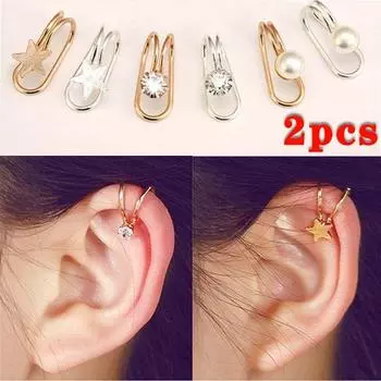 2 шт. простые нейтральные зажимы для ушей без ушей без пирсинга, зажимы для ушей U-образной формы, зажим для косточки для ушей, зажимы со звездами 01
