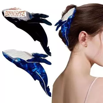 2 шт. противоскользящие заколки для волос в форме кита для женщин — инструмент для укладки головных уборов с густыми и тонкими волосами чёрный/синий