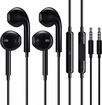 2 шт. Проводной звук HIFI Громкость Глубокий шум С звонками Высокая четкая громкость Стерео Совместимый с несколькими наушниками, Наушниками, Разъем 3,5 мм, Качество, чёрный