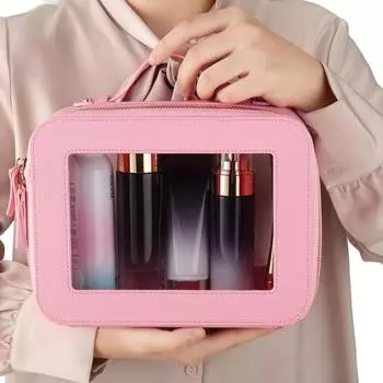 2 шт. прозрачная косметичка органайзер набор большой емкости застежка-молния водонепроницаемый многоцелевой косметичка дорожные сумки для туалетных принадлежностей розовый