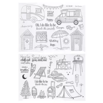 2 шт. прозрачная печать штамп летняя поездка замок автомобиль палатка для изготовления открыток скрапбукинг