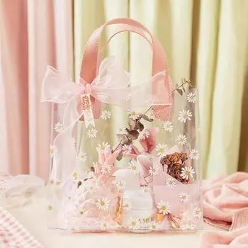 2 шт. прозрачная подарочная упаковка с ручками 18x20x10 см пластиковая водонепроницаемая подарочная сумка для вечеринки многоразовая прозрачная сумка из ПВХ для покупок упаковка конфет бежевый