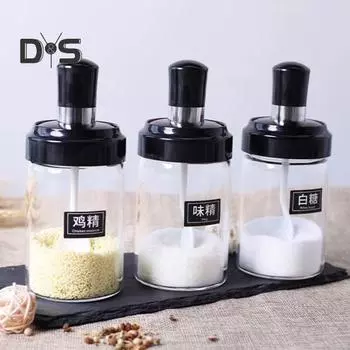 2 шт., прозрачная стеклянная бутылка для приправы со встроенной крышкой-ложкой, бытовая кухонная коробка для приправ, герметичный дозатор соли