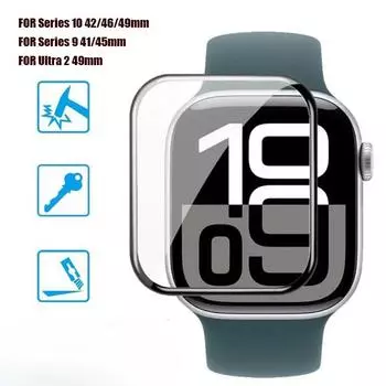 2 шт. прозрачная защитная пленка для Apple Watch 10 49/46/42 мм, мягкое защитное стекло для экрана Iwatch Series 9 41/45 мм, Ultra 2 49 мм, увлажняющие пленки Series 10 42mm белый