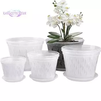 2 шт. прозрачные горшки для орхидей, цветочные горшки, дизайн с боковыми отверстиями, многоразовые пластиковые горшки для орхидей с подносами 11cm