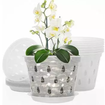 2 шт. прозрачные горшки для орхидей, цветочные горшки с боковыми отверстиями, многоразовые широко используемые пластиковые горшки для орхидей с подносами 11cm