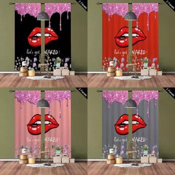 2 шт. прозрачные шторы с принтом губ, многофункциональные шторы из полиэстера с карманами для декора гостиной, игровой комнаты, спальни, дома (50Wx50H)x2(CM)&Rod Pocket