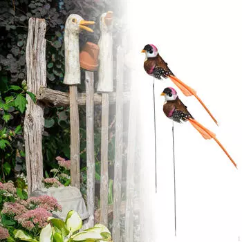 2 шт. Птицы садовые колья статуя птицы ремесло реалистичный уличный газонный орнамент декор для оранжевый