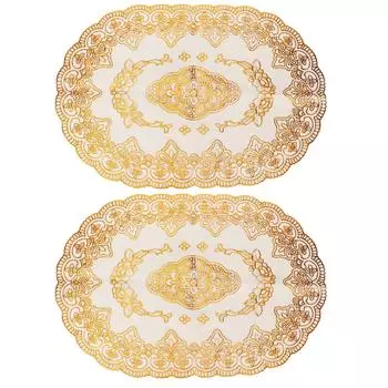2 шт. ПВХ коврик для стола золотые салфетки подставки под чашки кухонные ресторан свадебные украшения овальные 01