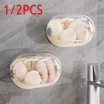 2 шт. пылезащитный держатель для спонжа для макияжа, настенный держатель для блендера для макияжа, прозрачный органайзер для косметической губки для ванной комнаты, спальни 1PC