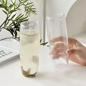 2 шт. японский стиль креативные вертикальные полосы прозрачные термостойкие стеклянные чашки бытовые простые соковые чайные молочные чашки 260ml