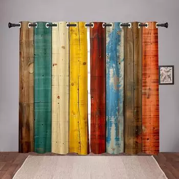 2 шт. Радужная деревянная панельная текстурированная штора в стиле бохо, красочный узор, гостиная, спальня, кухня, декор окна, шторы 50W130H(CM)X2PCS&Grommet Top