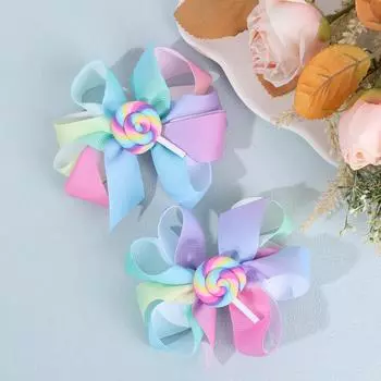 2 шт. Радужные конфетные заколки-банты для волос, милые игривые разноцветные ленточные заколки для волос для маленькой девочки, детей, детские школьные повседневные аксессуары