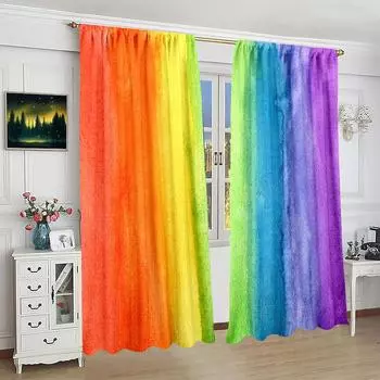 2 шт. - Радужные полосы - занавеска с принтом - материал полиэстер - для спальни, гостиной, кабинета, занавеска, закрывающая приватность 30inchx65inchx2Pcs