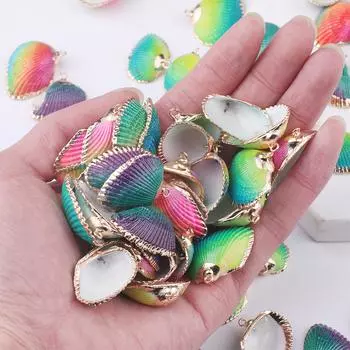 2 шт. Радужные ракушки, бусины, ракушки, кулон, подвеска для изготовления ювелирных изделий своими руками, ожерелье, серьги 15*23mm зелёный/фиолетовый