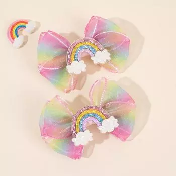 2 шт. Радужные заколки-банты для волос, милые блестящие градиентные шифоновые заколки-бабочки, принцесса, детские заколки, аксессуары для волос для девочек