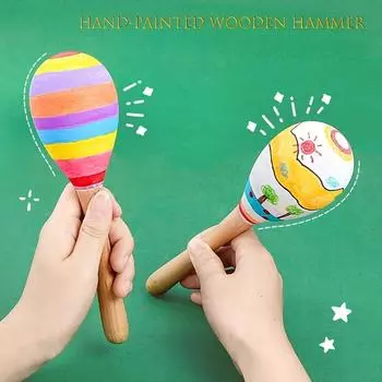 2 шт. расписанных вручную деревянных молотка, раскрашиваемые молотки для детей, расписанные вручную молотки для самостоятельного изготовления, деревянные художественные инструменты для рисования Pack of 2