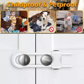2 шт. Раздвижные замки для шкафов, детские замки безопасности, регулируемые U-образные защелки, простая установка, многоразовые замки безопасности для ящиков, холодильника, шкафа 2pcs чёрный