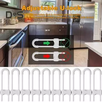 2 шт. Раздвижные замки для шкафов, детские замки безопасности, регулируемые U-образные защелки, простая установка, многоразовые замки безопасности для ящиков, холодильника, шкафа 2pcs белый