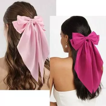2 шт. разноцветный шелковистый атласный бант-заколка для волос с длинным хвостом, ретро аксессуар для волос, зажим для густых волос, большой бант