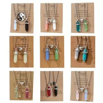 2 шт. регулируемая удлинительная цепочка из искусственного кристалла, ожерелья для пар, магнитное сердце, шестиугольный камень, кулон, ожерелье B