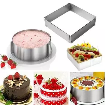 2 шт. регулируемое кольцо для мусса, круглая и квадратная форма для торта, инструмент для выпечки из нержавеющей стали