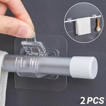 2 шт. регулируемый держатель для карнизов без гвоздей, зажимные крючки, держатели кронштейнов для стержней, клейкий крючок белый