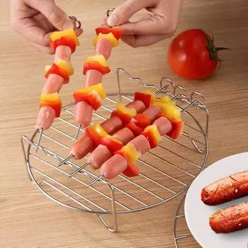 2 шт. Решетка для фритюрницы для духовки с аэрогрилем, двухслойная решетка из нержавеющей стали с шампуром, многоцелевая решетка для выпечки рыбы, овощей, паровой решетки Sets