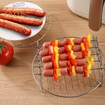2 шт. решетка для фритюрницы для духовки с аэрогрилем, двухслойная решетка из нержавеющей стали с шампуром, многоцелевая решетка для выпечки курицы, рыбы, овощей, блюд на пару Sets
