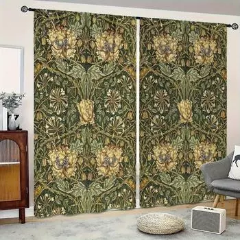 2 шт., Ретро-цветы-виноградники для весны и лета, установка на карнизе, цифровая печать на шторах, шторы из полиэстерового материала 50W160H(CM)x2Panel&Hook