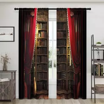 2 шт., ретро-красные шторы для книжной полки -30% затемнения - подходят для гостиной, спальни, кухни, украшения дома W150CM H166CM&Rod pocket бордовый